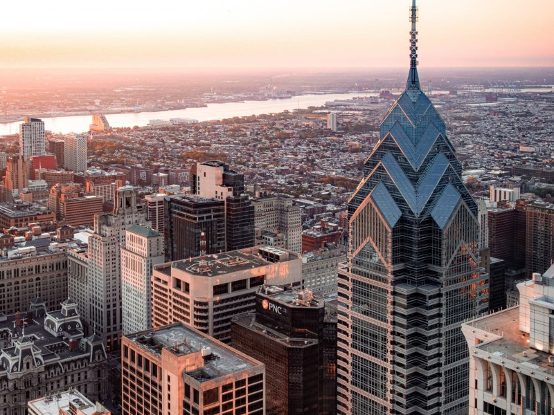 The Philadelphia skyline from an elevated Center City perspective